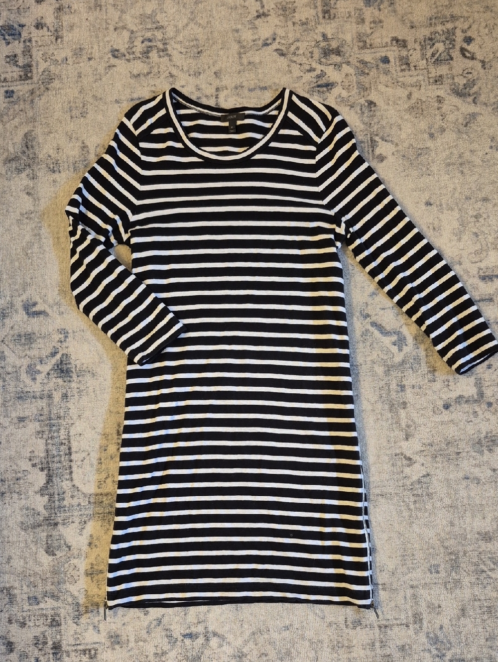 J. Crew Black and White Striped Dress With Side Zips - M